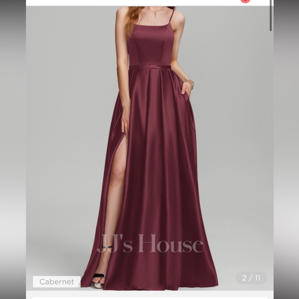 JJs House Cabernet Satin Bridesmaid Dress size 6 a-line with slit